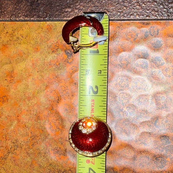 Camrose & Kross JBK Clip Earrings Gold-Tone Red Enamel Sparkly Crystals IOB - Picture 9 of 9